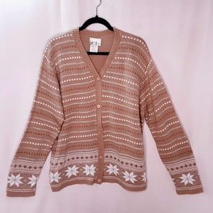 💎Cricket Lane Women Vintage Cardigan Beige Chunky Embroidered Stripes Size Large
